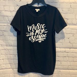 Lularoe Liv Black Shirt “Music is my escape” size Small